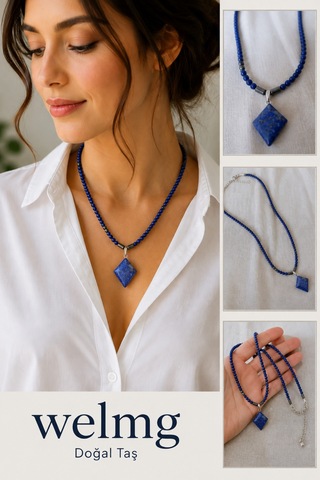 Lapis Lazulli 4 Mm Prizma Kolye - Doğal Taş Kolye Mavi Mavi
