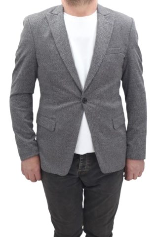 Twenhil Dmctekstil Erkek Ckt-203 Desenli İtalyan Kesim Dar Kalıp Tek Düğme Blazer Ceket Füme