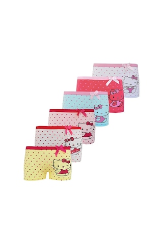 Dode Flora Neyl Kız Çocuk Karışık Kedicik Desenli Likralı Pamuklu 6 Lı Paçalı Boxer Karışık
