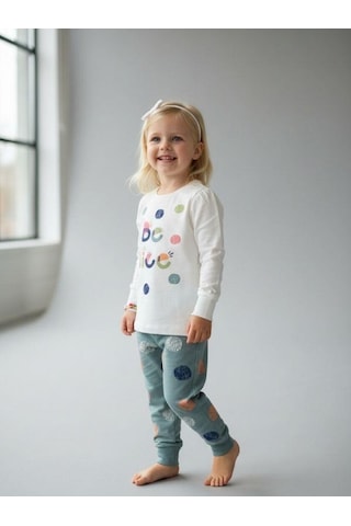 Kız Çocuk Pamuklu Be Nice Yazılı Uzun Kollu Pijama Takımı-11396 KREM