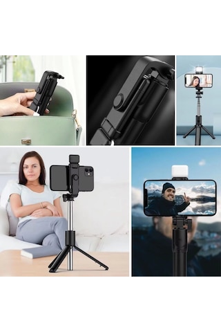 Kendiliğinden Led Işıklı Kumandalı Uzayabilen Selfie Çubuğu,masa Üstü Tripod Çok Renkli