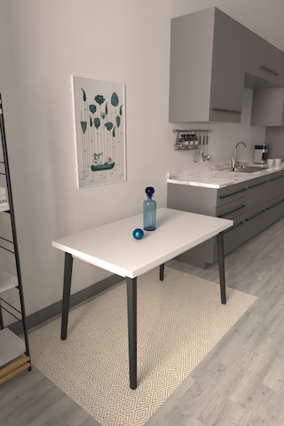 Vilinze Avanos Sabit Beyaz Siyah Mdf Mutfak Masası - 70x120 Cm