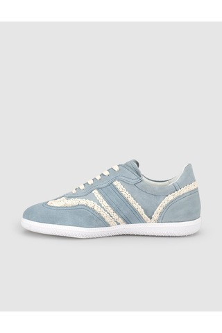 Hakiki Deri Mavi Dantel Detaylı Günlük Sneaker Ayakkabı