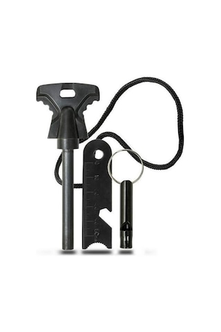 Ollevra Acil Durum Magnezyum Çubuk Çakmaktaşı Hayatta Kalma Ateş Başlatıcı Çakmak Kiti Düdük Hediyel Siyah