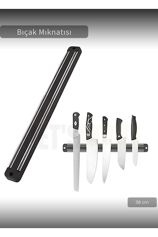 Bıçak Mıknatısı Askısı 38 Cm Kalın Duvar Standı Çelik Bıçak Tutucu siyah