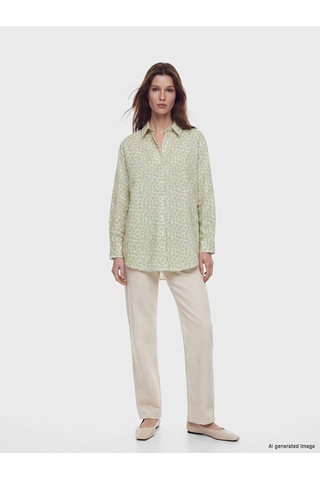 Lcw Modest Yeşil Desenli Oversize Kadın Gömlek Tunik