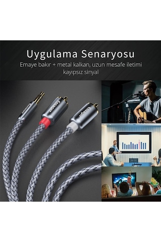Essager Pro Series 3 Metre 3.5mm Jack To Rca Stereo Ses Sistemi Kablosu, Amfi, Hoparlör, Tv Ses Sistemi Kablosu