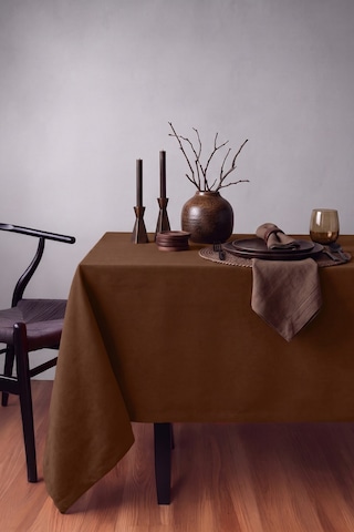 Gauze Fabric Design Kadife Dokulu Dertsiz Masa Örtüsü, Safir Koyu Kiremit