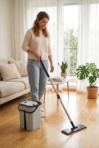 Tablet Mop Seti 12 Litre Maxi Temiz Kirli Su Bölmeli Kendinden Sıkmalı Mikrofiber Paspas