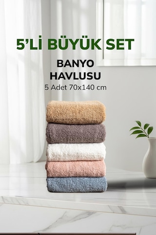 5 Li Kareli Renkli Havlutakımı Yumuşak Pamuk Banyo Havlu Seti 70x140 Cm Renklı