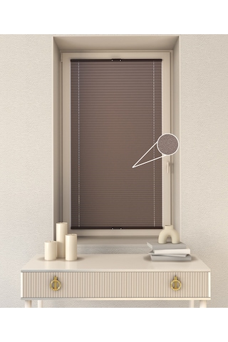 Kahverengi Plise Katlanır Cam Balkon Perdesi - Ofis Perdesi - Mutfak Perdesi - Salon Perdesi - Kahverengi