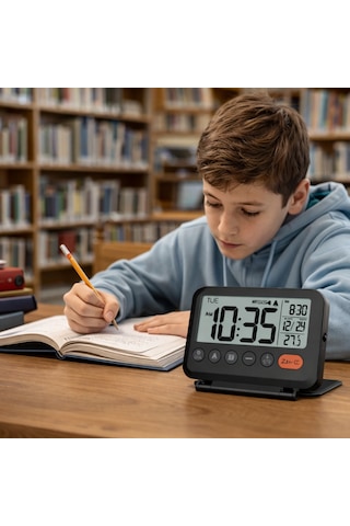 Katlanır Lcd Dijital Masa Saati 10x8 Cm Çalar Saat Takvim Sıcaklık Led Pilli Siyah Katlanır Lcd Dijital Masa Saati 10x8 Cm Çalar Saat Takvim Sıcaklık Led Pilli Siyah