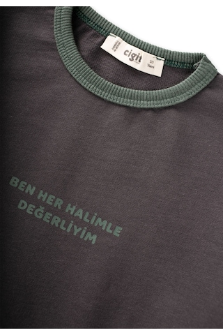 Cigit Geniş Kesim Mevsimlik Uzun Kollu T-shirt 2-8 Yaş Antrasit