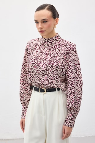 Sateen Desenli Bluz - Mürdüm-137130 Mürdüm