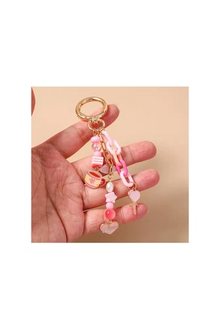Estetik Pembe Temalı Kadın Anahtarlık & Çanta Süsü - Akrilik Zincir, Boncuklu Sevgililer Günü Hediyesi 32875802