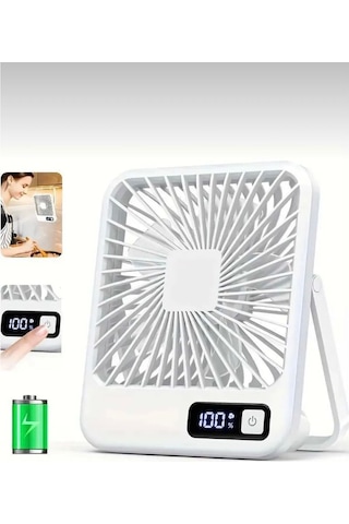 Mini Taşınabilir Şarjlı Masaüstü Fan Dijital Göstergeli 5 Kademeli Mini Vantilatör