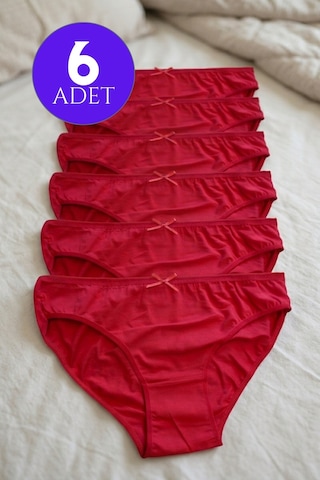Mataş Kadın 6'lı Paket Pamuklu Bikini Külot Esnek Yumuşak İz Yapmaz İç Çamaşırı Kırmızı