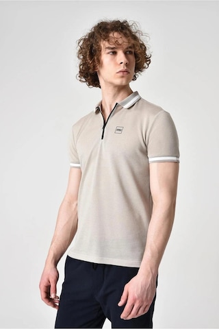 Alexander Gardi Alexandergardı Fermuar Detaylı Polo Yaka T-shirt Barakm Bej - Beyaz