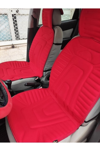 2,li Oto Koltuk Kılıfı Minder Alkantra Kumaş Kırmızı Renk Slikon Direksiyon Kılıfı