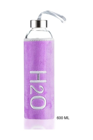 H2o Kadife Kılıflı Cam Matara 600 Ml - Renk Seçenekli Mor