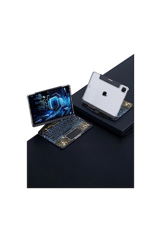 Jp11 İpad Uyumlu - Pro 11 2022 Kılıf Vales Dönen Ledli Klavyeli Tablet Kılıfı - Siyah - 100 Diğer