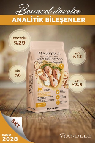 Bandelo Tavuklu Sebzeli Yetişkin Kuru Kedi Maması 750gr - Parlak Tüy Ve Koku Önleyici Etkili