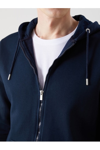 Lcwaıkıkı Basic Lacivert Kapüşonlu Uzun Kollu Erkek Fermuarlı Sweatshirt