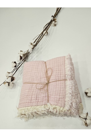 Gidia Pembe 7 Katlı Çift Taraflı Dolgulu Müslin Bebek - Çocuk Battaniyesi Pamuk 110 x 110 CM Pembe