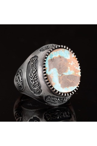 Gerçek Doğal Arizona Turkuaz Taş Yüzük, Erkek Yüzüğü, 925 Ayar Gümüş Yüzük Gümüş