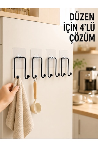 4 Adet Yapışkanlı Askı Çok Amaçlı Mutfak Banyo Düzenleyici Askılık Renkli
