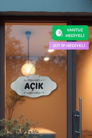 Dekoratif Açık-kapalı Tabelası Jüt İp Ve Vantuz Hediyeli - Akçaağaç