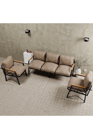 Mb Garden Furnıture Simetri Model, Balkon, Bahçe, Cafe, Metal Koltuk Takımı, Bahçe Takımı , Çay Seti, 3 1 1 Cappuccino
