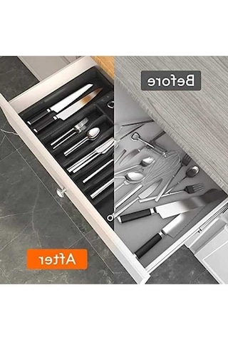 Pazly Genişletilebilir Gri Mutfak Plastik Çekmece Organizatörü, 33x38x5cm, Çatal Kaşık Bölücü Gri