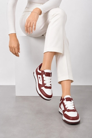 Ht Hotin Avero Kadın Deri Spor Ayakkabı Rahat Ve Zamansız Günlük Sneaker Bordo-beyaz
