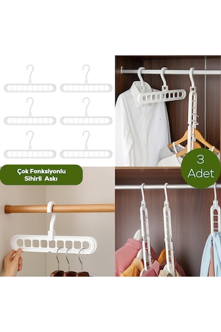Porsima Org-250 6 Adet Çok Fonksiyonlu Dolap Içi Düzenleyici Organizer Sihirli Askı Tişört Gömlek Elbise Askısı Beyaz