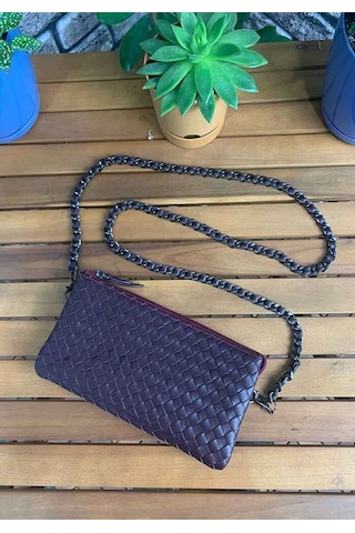 Guard El Örgüsü Küçük Boy Bordo Hakiki Deri Kadın Çantası P2271 Bordo