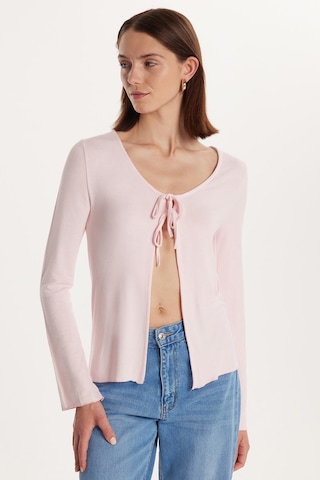 Tudors Kadın Regular Fit Uzun Kollu U Yaka Bağlama Detaylı Viskon Pembe Hırka-34446 Pembe