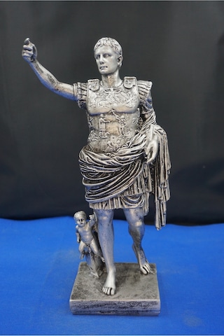 Sezar Augustus Roma İmparatoru Heykeli - 33 Cm Dekoratif Biblo, Ev & Ofis Hediyelik Aksesuar Gümüş