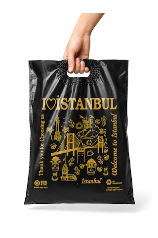 Takviyeli El Geçme İstanbul Tasarımlı Poşet 35x45-mağaza Poşeti-50adet
