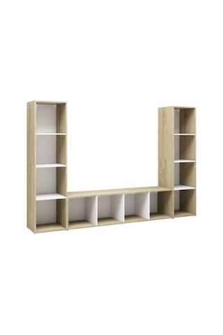 Er Kitaplıklı Televizyon Sehpası Ünitesi - Kitaplık-meşe Beyaz 180 Cm 12 Raflı Meşe - Beyaz