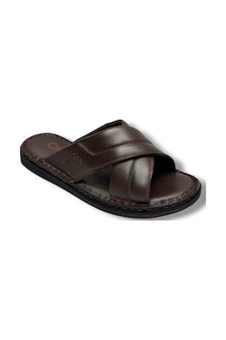 Cakgo 170-26 Hakiki Deri Ultra Soft Çapraz Bant Anatomik Erkek Terlik 40-47 Kahverengi