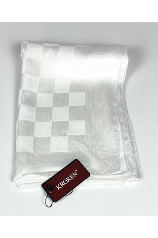 Kroren Krep Jakarlı Dama Desen Şal - 70 X 190 - 7379 Krem