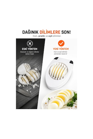 Paslanmaz Çelik Telli Yumurta Dilimleyici Pratik Haşlanmış Yumurta Kesici Eşit Dilimleme Mutfak Aparatı Beyaz