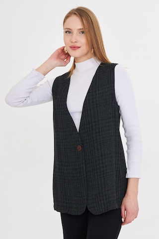 Armonika Kadın Haki V Yaka Tek Düğmeli Oversize Desenli Yelek Arm-25k001110