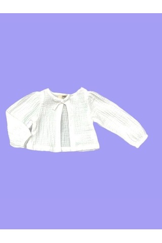 Çikoby Kız Bebek Müslin Kumaş Hırkalı Elbise Takım-15682 Ekru