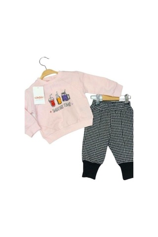 Kız Bebek Smoothie Sweat Pitikare Pantolonlu Takım-13579 Pudra