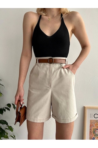 Kazax Gabardin Kumaş Şort Bej