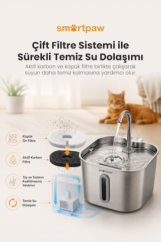 Smartpaw Aqua Prime Kedi Su Pınarı Distribütör Garantili