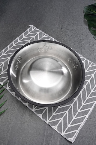 Paslanmaz Çelik 22 Cm. 500 Ml. Gri Kaymaz Taban Kedi Köpek Mama Ve Su Kabı Mt251