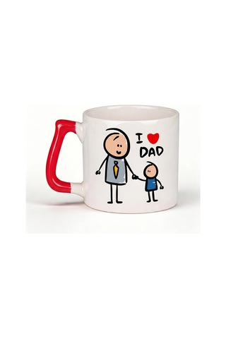 Babaya Özel I Love Dad Yazılı Kupa Bardak - Komik Tasarım Baskılı Seramik Hediye Kupa Bardak Çok Renkli